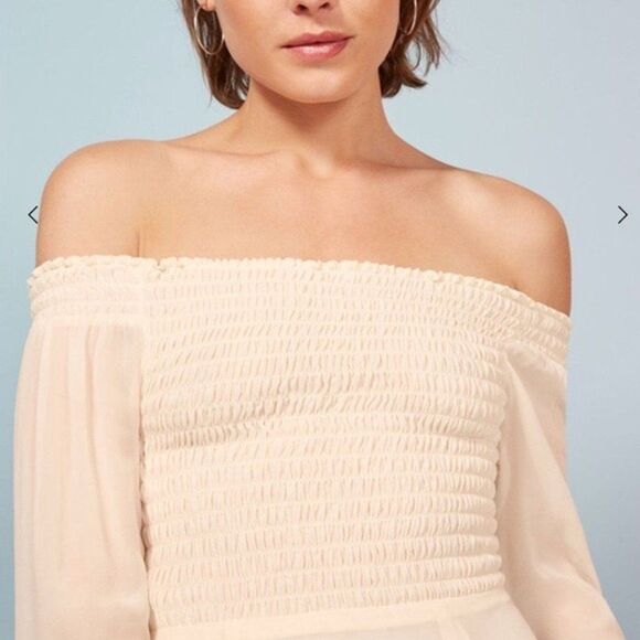 Reformation Honor Mini Dress Flowy Off the Shoulder Size 4 Long Sleeve Ivory - Picture 4 of 12